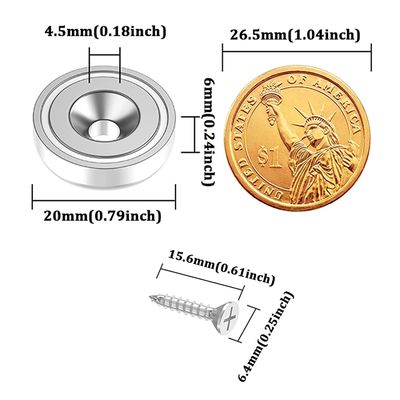 D20 MM 20lbs NdFeB Pot Magnet с противозагруженной отверстием Общая высота H 7,2 мм