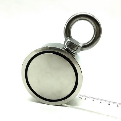 Неодимовый магнит плотности с глазкой M8 и тяговой силой 80 кг диаметр 48 мм