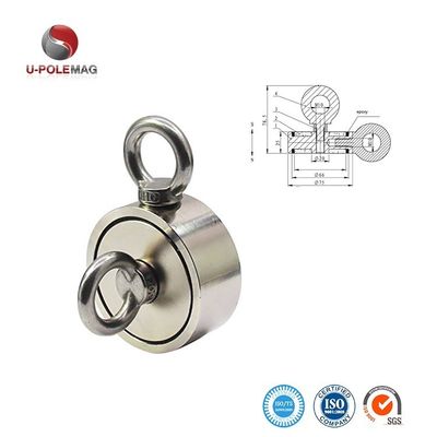 D75mm 200 kg Сила тяги Двусторонний круглый Сильный магнитный рыболовный комплект Спасательный магнит с крючком