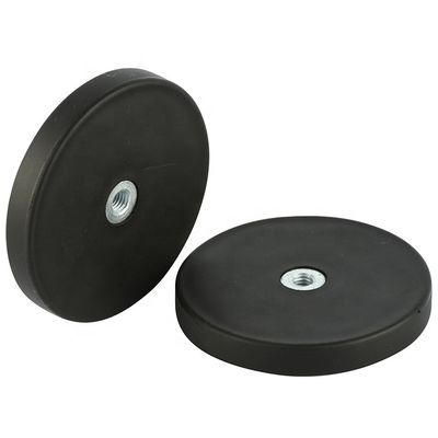 Неодимовый круглый магнит D22x6mm с M4 плоской женской нитью с резиновой поверхностью