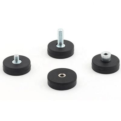 Неодимовый круглый магнит D22x6mm с M4 плоской женской нитью с резиновой поверхностью