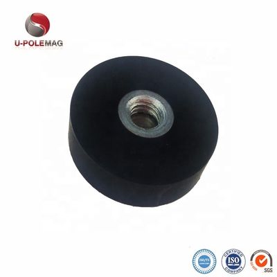 Неодимовый круглый магнит D22x6mm с M4 плоской женской нитью с резиновой поверхностью